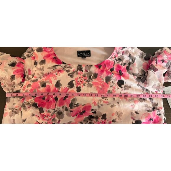 Alex Evenings Size 3X Chiffon Blouse Pink Layers Asymmetrical Floral NEW - Picture 10 of 11